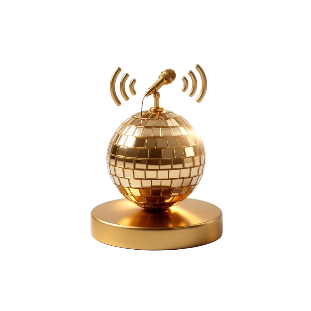 Golden 3D microphone clipart for speaking, bilingual master of ceremonies and motivational speaker, Toronto, Persian-Canadian
